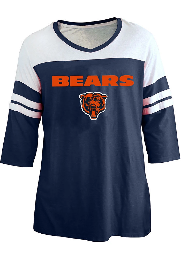 Chicago Bears Womens Navy Blue Striped LS Tee