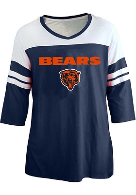 Chicago Bears Womens Navy Blue Striped LS Tee