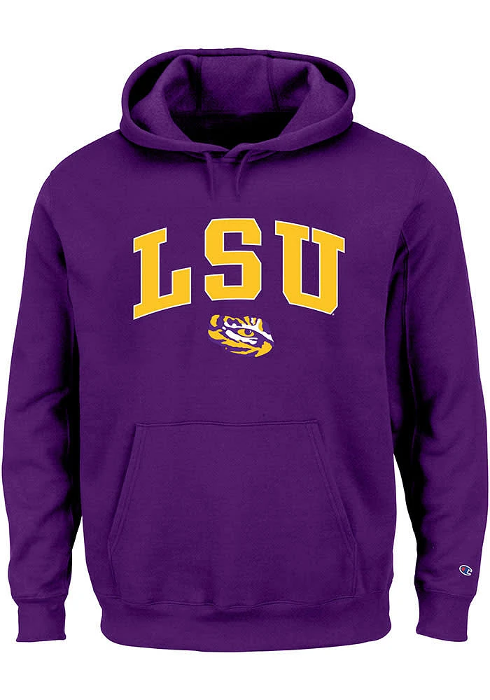 LSU Tigers Mens Purple Arch Name Big and Tall Hooded Sweatshirt