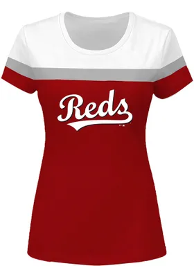 Cincinnati Reds Womens Red Split Short Sleeve T-Shirt