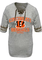 Cincinnati Bengals Womens Grey Lace Up Design Short Sleeve T-Shirt