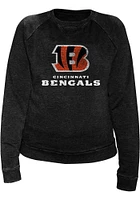 Cincinnati Bengals Womens Black Raglan Distressed Crew Sweatshirt