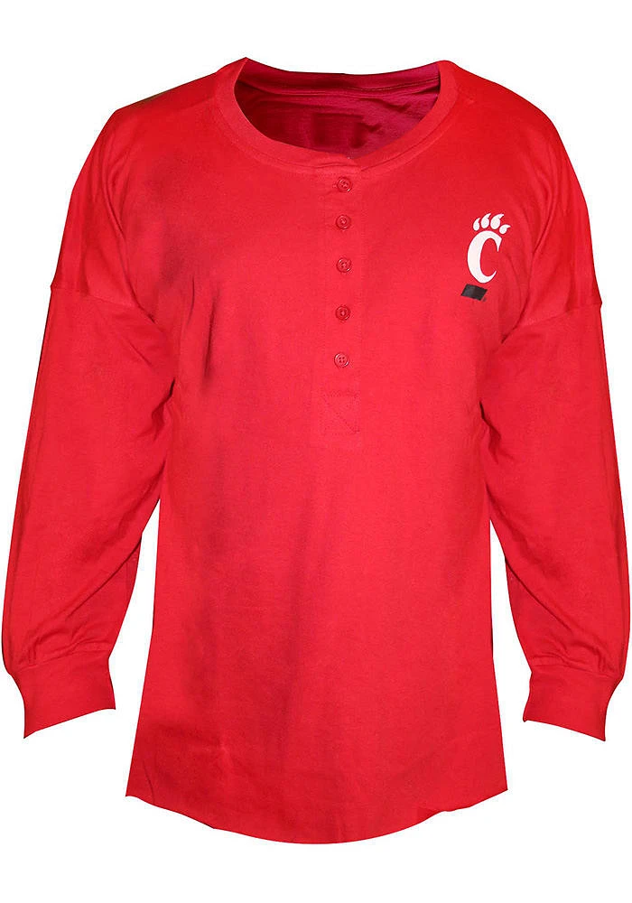 Cincinnati Bearcats Womens Red Henley+ LS Tee