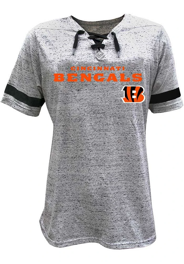 Cincinnati Bengals Womens Grey Lace Up Short Sleeve T-Shirt