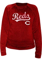 Cincinnati Reds Womens Red Raglan Distressed Crew Sweatshirt