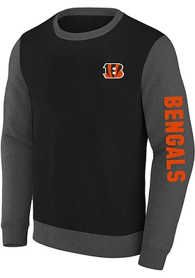 Cincinnati Bengals Mens Black Contrast Body and Sleeve Big Tall Crew Sweatshirt