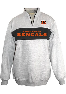 Cincinnati Bengals Mens Grey Contrast Pieced Front Body Big and Tall Qtr Zip