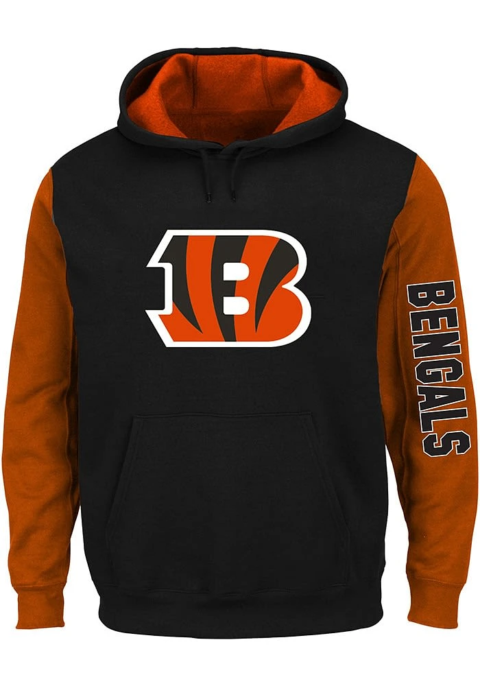 Cincinnati Bengals Mens Black Contrast Sleeve Big and Tall Hooded Sweatshirt