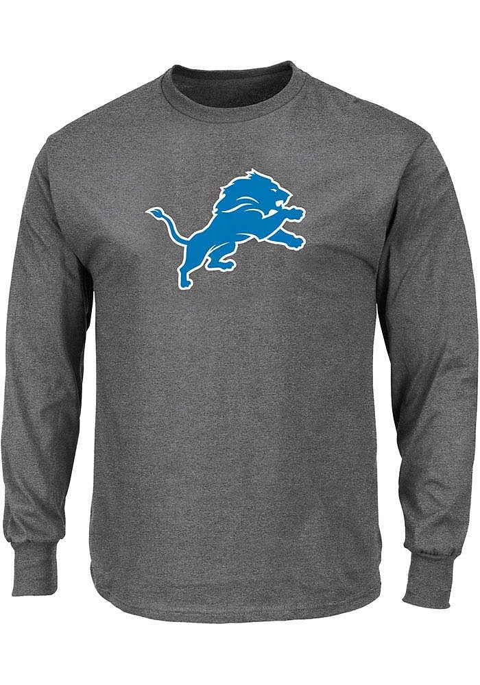 Detroit Lions Mens Charcoal LOGO Big and Tall Long Sleeve T-Shirt