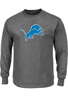 Detroit Lions Mens Charcoal LOGO Big and Tall Long Sleeve T-Shirt