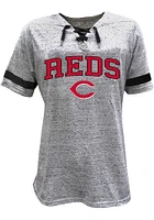 Cincinnati Reds Womens Grey Lace Up Design Short Sleeve T-Shirt