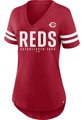 Cincinnati Reds Womens Red Rhinstone Short Sleeve T-Shirt