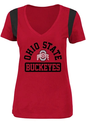 Ohio State Buckeyes Womens Red Contrast Sleeve Short T-Shirt