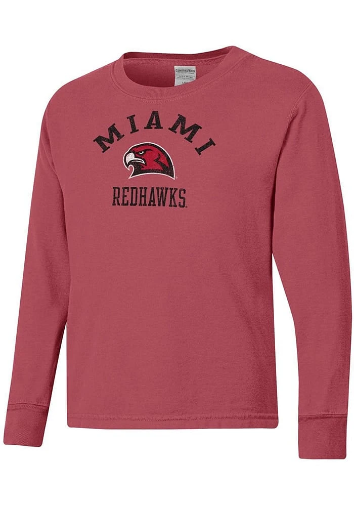 ComfortWash Miami RedHawks Youth Crimson Garment Dyed Long Sleeve T-Shirt