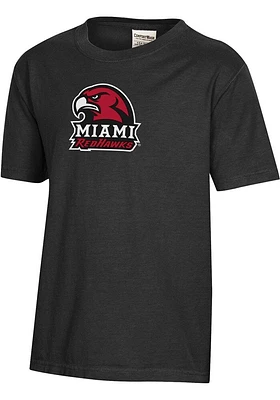 ComfortWash Miami RedHawks Youth Black Garment Dyed Short Sleeve T-Shirt