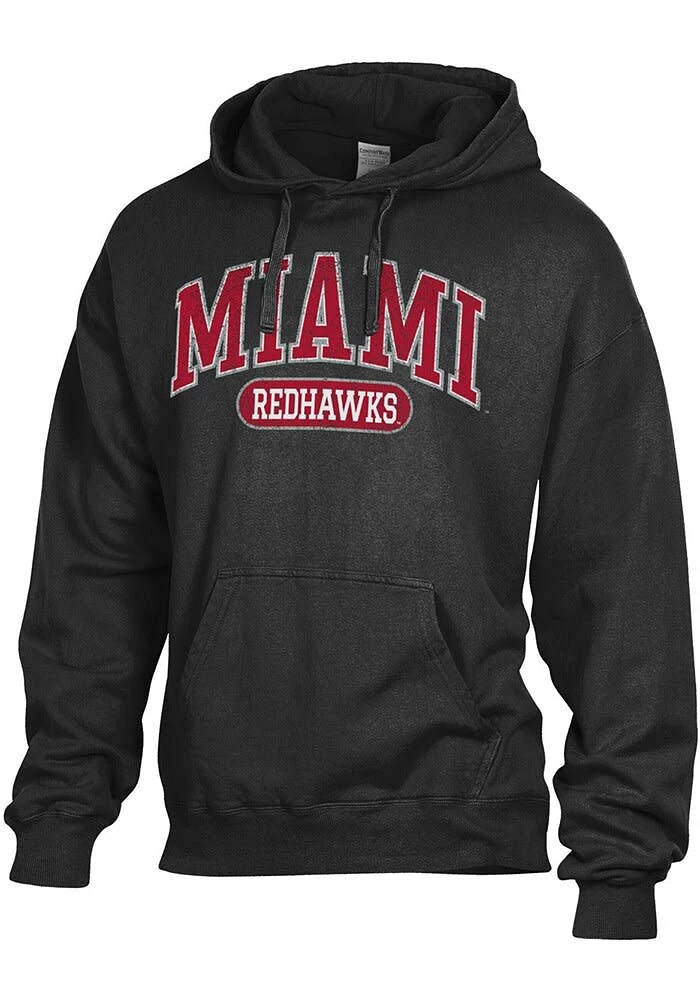 ComfortWash Miami RedHawks Mens Black Garment Dyed Long Sleeve Hoodie