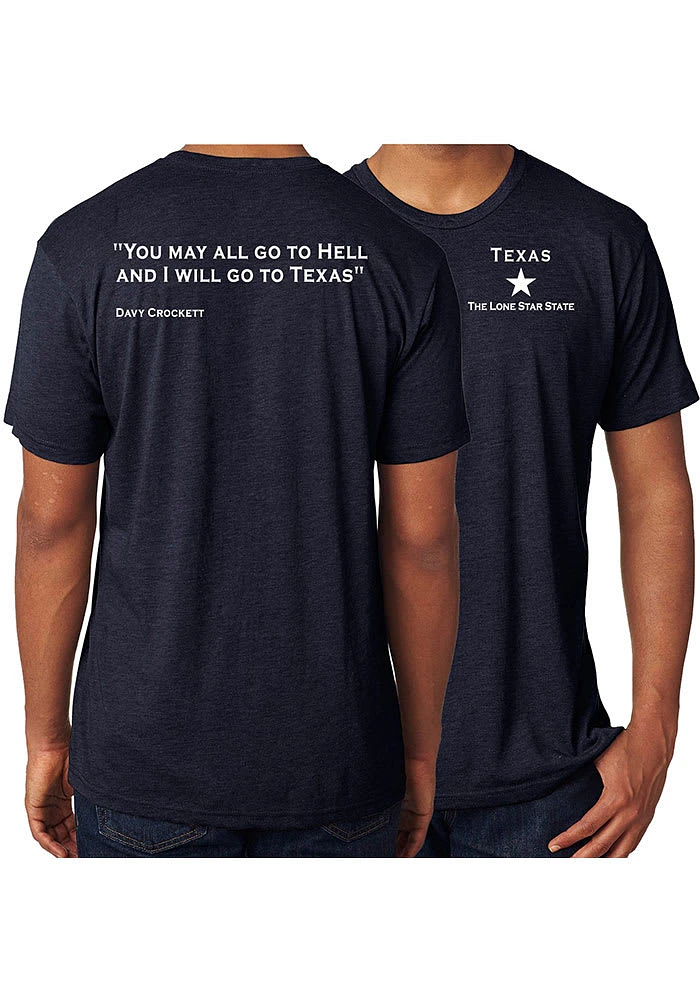 Texas Navy Blue Davy Crockett Short Sleeve Fashion T Shirt