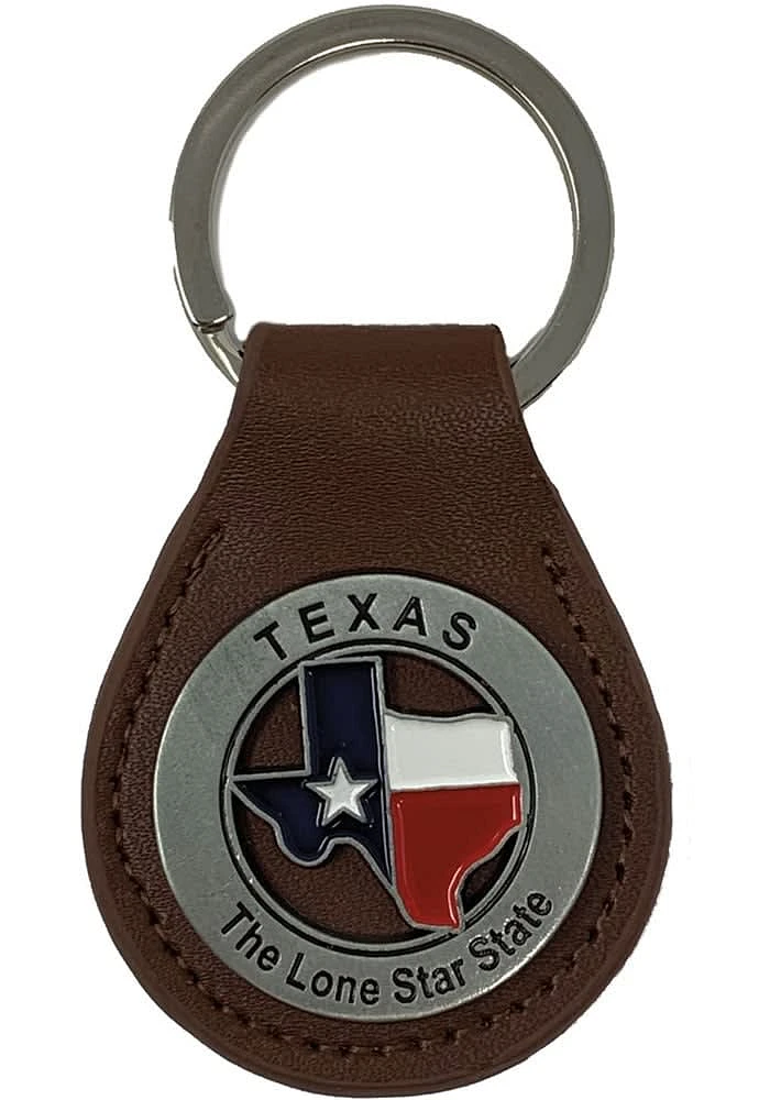 Texas Texas Flag Leather Keychain - Brown