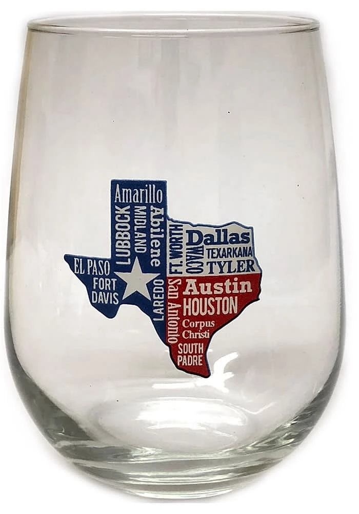 Texas Texas Cities Stemless Wine Glass - Red