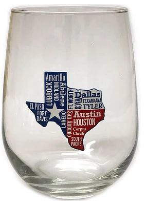 Texas Texas Cities Stemless Wine Glass - Red