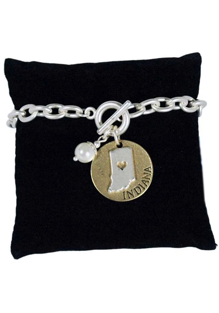 Indiana State Shape Pearl Disc Womens Bracelet