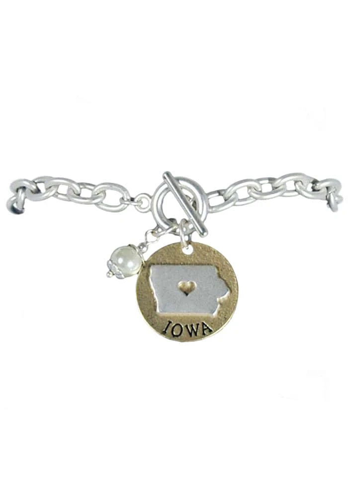 Iowa State Shape With Pearl Womens Bracelet