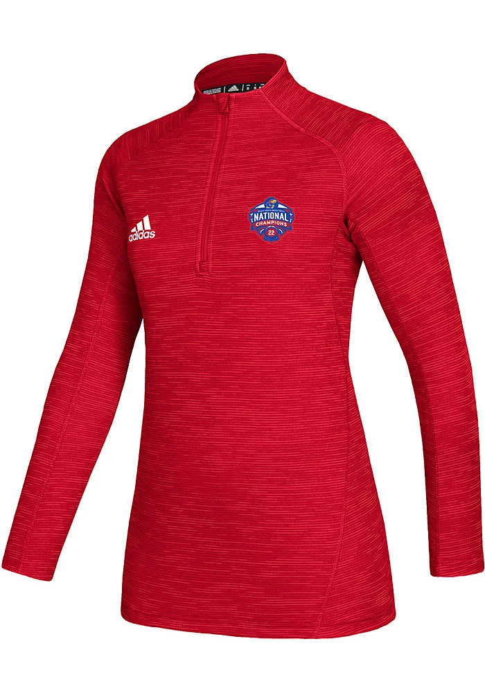 Adidas Kansas Jayhawks Womens Red 2022 National Champions Game Mode Qtr Zip