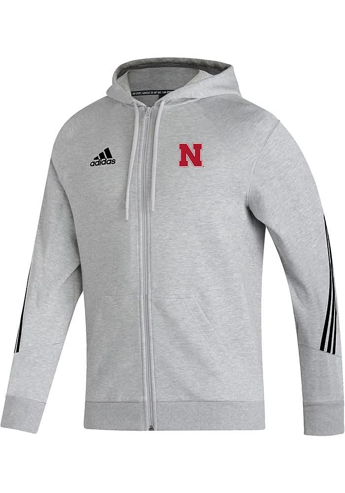 Adidas Nebraska Cornhuskers Mens Grey Full Zip Long Sleeve Jacket