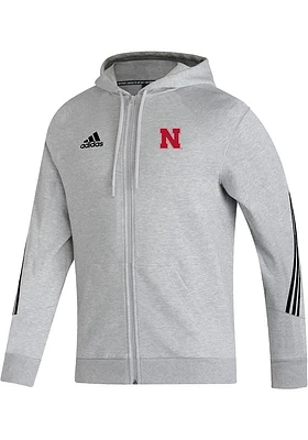 Adidas Nebraska Cornhuskers Mens Grey Full Zip Long Sleeve Jacket