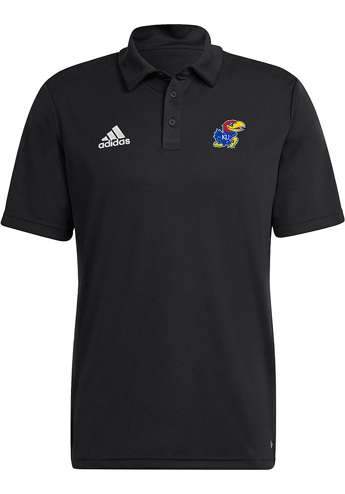 Adidas Kansas Jayhawks Mens Black Logo Entrada22 Short Sleeve Polo