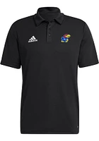 Adidas Kansas Jayhawks Mens Black Logo Entrada22 Short Sleeve Polo