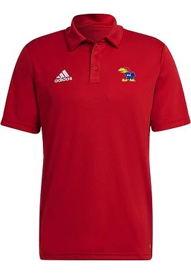 Adidas Kansas Jayhawks Mens Red Logo Entrada22 Short Sleeve Polo