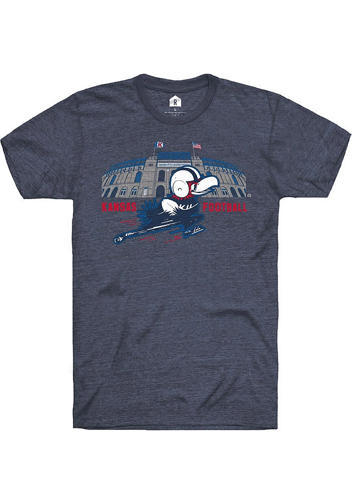 Rally Kansas Jayhawks Navy Blue Football Short Sleeve Fashion T Shirt