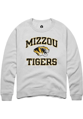Rally Missouri Tigers Mens White Number One Distressed Long Sleeve Crew Sweatshirt