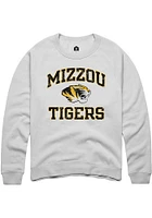 Rally Missouri Tigers Mens White Number One Distressed Long Sleeve Crew Sweatshirt