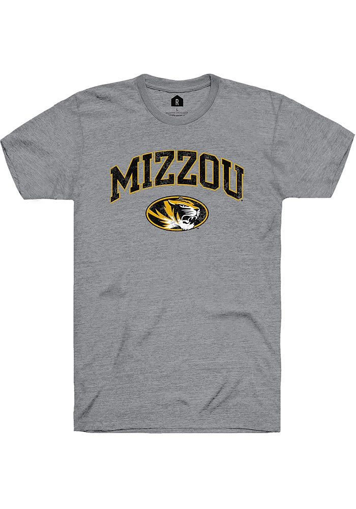 Rally Missouri Tigers Grey Arch Mascot Distressed Short Sleeve Fashion T Shirt