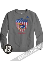 Rally Kansas Jayhawks Mens Grey Folds of Honor 41 Jayhawk Shield Long Sleeve Crew Sweatshirt