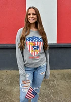 Rally Kansas Jayhawks Mens Grey Folds of Honor 41 Jayhawk Shield Long Sleeve Crew Sweatshirt