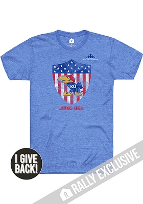 Rally Kansas Jayhawks Blue Folds of Honor 41 Jayhawk Shield Short Sleeve Fashion T Shirt