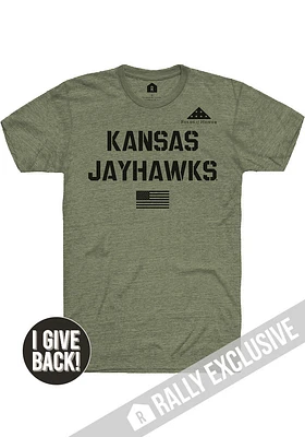 Rally Kansas Jayhawks Olive Folds of Honor Stencil Short Sleeve Fashion T Shirt