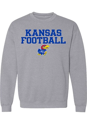 Rally Kansas Jayhawks Mens Grey Football Stacked Long Sleeve Crew Sweatshirt