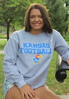 Rally Kansas Jayhawks Mens Grey Football Stacked Long Sleeve Crew Sweatshirt