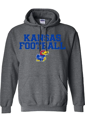 Rally Kansas Jayhawks Mens Charcoal Football Stacked Long Sleeve Hoodie