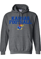 Rally Kansas Jayhawks Mens Charcoal Football Stacked Long Sleeve Hoodie