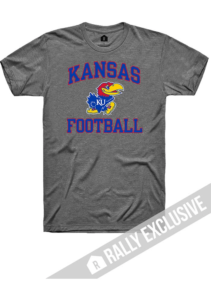 Rally Kansas Jayhawks Grey Football Number One Short Sleeve Fashion T Shirt