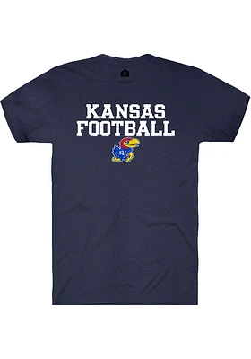 Rally Kansas Jayhawks Navy Blue Football Stacked Short Sleeve T Shirt
