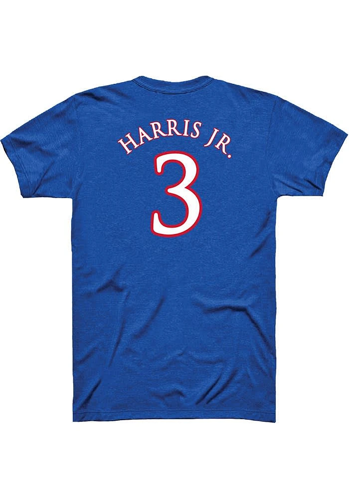 Dajuan Harris Jr Kansas Jayhawks Blue Basketball Player Name and Number Short Sleeve T Shir..