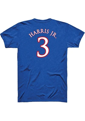 Dajuan Harris Jr Kansas Jayhawks Blue Basketball Player Name and Number Short Sleeve T Shir..
