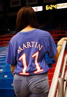 Remy Martin Kansas Jayhawks Blue Basketball Player Name and Number Short Sleeve T Shirt