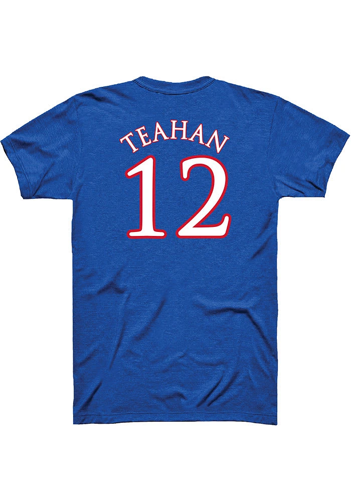 Chris Teahan Kansas Jayhawks Blue Basketball Player Name and Number Short Sleeve T Shirt